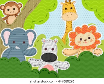 Illustration Featuring a Group of Stitched Safari Animals