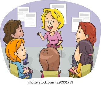 Illustration Featuring a Group of Women Attending a Counseling Session