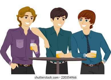 Illustration Featuring Guys Hanging Out in a Bar