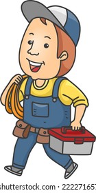 Illustration Featuring a Handyman Carrying a Tool Kit and Some Rope