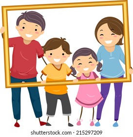 Illustration Featuring a Happy Family Holding a Hollow Frame