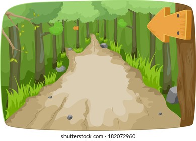 Illustration Featuring a Hiking Trail in the Middle of the Forest