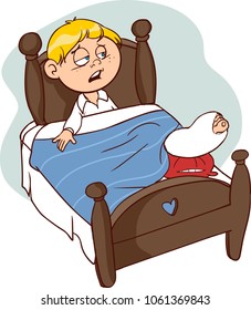 Illustration Featuring an Injured Boy Wearing a Leg Cast