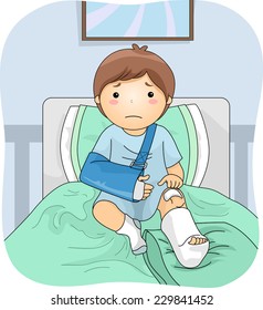 Illustration Featuring an Injured Boy Wearing a Leg Cast