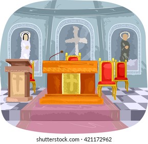 Illustration Featuring the Interior of a Church