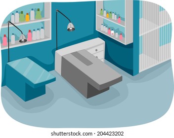 Ilustración con el interior de una clínica