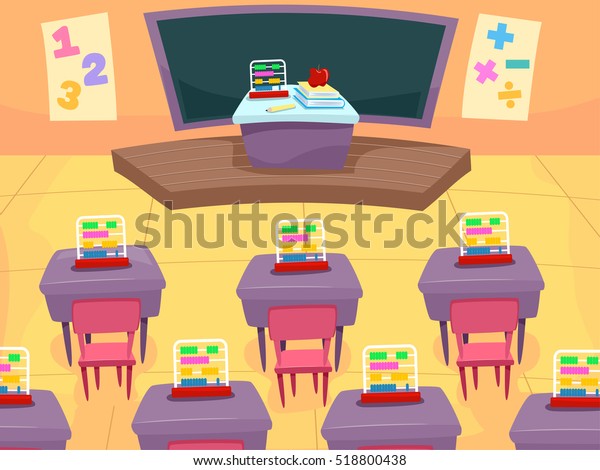 Illustration Featuring the Interior of a Math\
Classroom Decorated with Numbers and\
Abacus