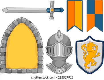 Illustration Featuring Items Typically Used by Knights