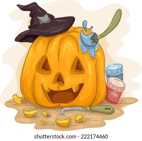 Illustration Featuring a Jack-o'-Lantern Being Painted