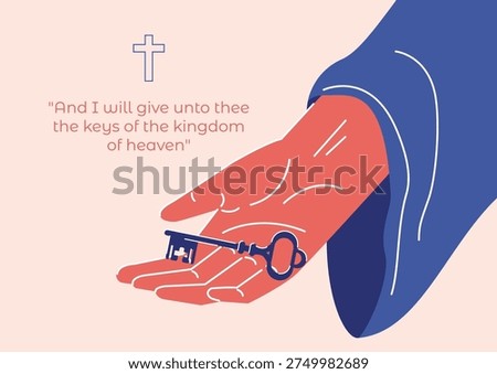 An illustration featuring Jesus's open hand holding an antique skeleton key