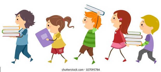 Illustration Featuring Kids Carrying Books