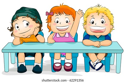 Illustration Featuring Kids in a Classroom - Vector