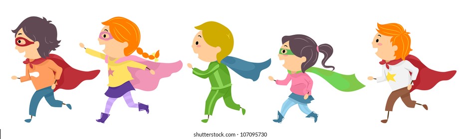 Illustration Featuring Kids Dressed as Superheroes