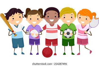 Illustration Featuring Kids Holding Different Sports Gear