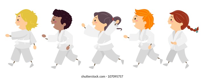 Illustration Featuring Kids Learning Karate