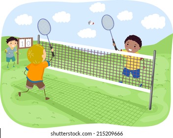 Illustration Featuring Kids Playing Badminton