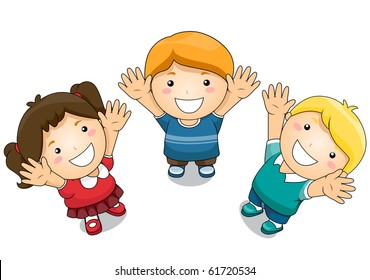 Illustration Featuring Kids Raising Their Hands Upwards - Vector