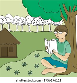 Illustration Featuring Kids Reading Books
Children working and reading book in the park illustration