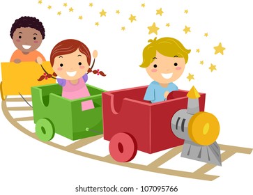 Illustration Featuring Kids Riding a Train