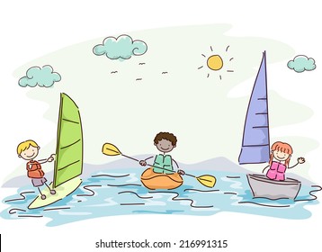 Illustration Featuring Kids Trying Out Different Water Sports