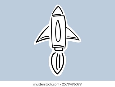 illustration featuring a large rocket launching into space, leaving a trail of fire and thick smoke.