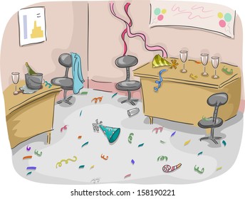 Illustration Featuring the Left-overs of a Party Held at the Office