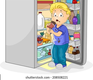 Illustration Featuring a Little Boy Caught Eating Chocolate