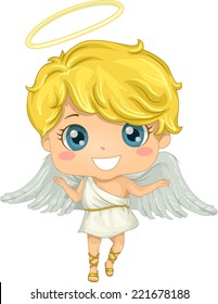 Illustration Featuring a Little Boy Dressed as an Angel