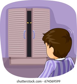 Illustration Featuring a Little Boy in Pajamas Left Frozen Stiff as He Stares at the Monster in His Closet