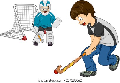 Illustration Featuring Little Boys Playing Indoor Hockey