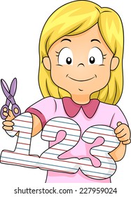 Illustration Featuring a Little Girl Holding a Cutout of Numbers