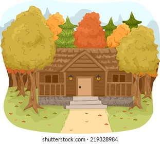 Illustration Featuring a Log Cabin in a Forest