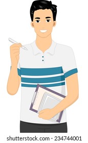 Illustration Featuring a Man Carrying a Graphics Tablet and a Stylus