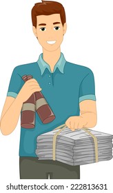 Illustration Featuring a Man Carrying Recyclable Materials