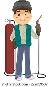 Illustration Featuring a Man Holding a Cutting Torch