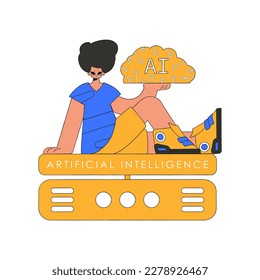 An illustration featuring a man holding a synthetic intelligence brain.
