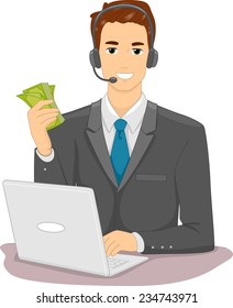 Illustration Featuring a Man Making a Lot of Money From His Online Job