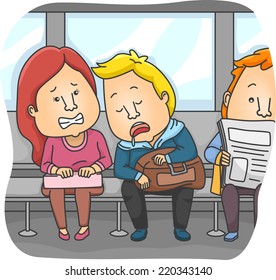 Illustration Featuring a Man Sleeping on the Train