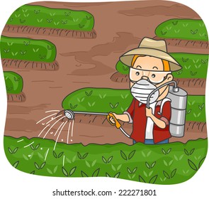 Illustration Featuring a Man Spraying Pesticide on His Plants
