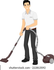 Illustration Featuring a Man Using a Vacuum Cleaner