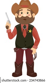 Illustration Featuring a Man Wearing a Sheriff's Costume Holding a Revolver