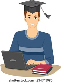 Illustration Featuring a Man Who Graduated From an Online Course