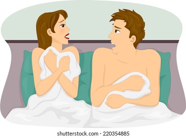 Illustration Featuring A Man And A Woman Waking Up After A One Night Stand