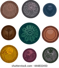 Illustration Featuring Metallic Buttons with Elaborate Designs