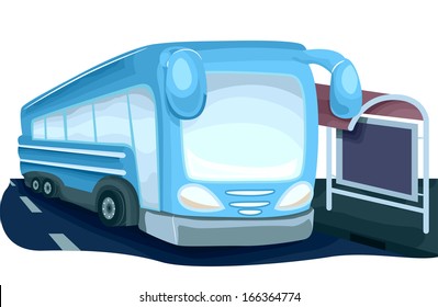 Illustration Featuring a Modern Looking Bus Parked Beside a Bus Stop