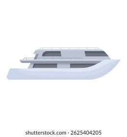 Illustration featuring a modern yacht sailing on water surface, isolated on white background