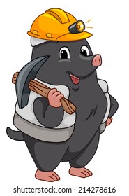 Illustration Featuring a Mole Dressed as a Miner