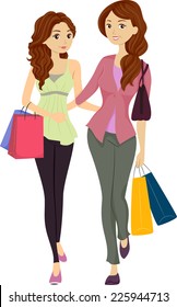 Illustration Featuring a Mom and Daughter Shopping Together