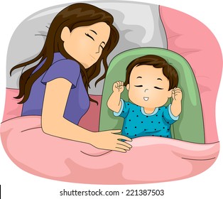 Illustration Featuring a Mom and Daughter Sleeping