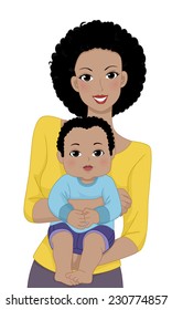 Illustration Featuring a Mother Carrying Her Young Baby